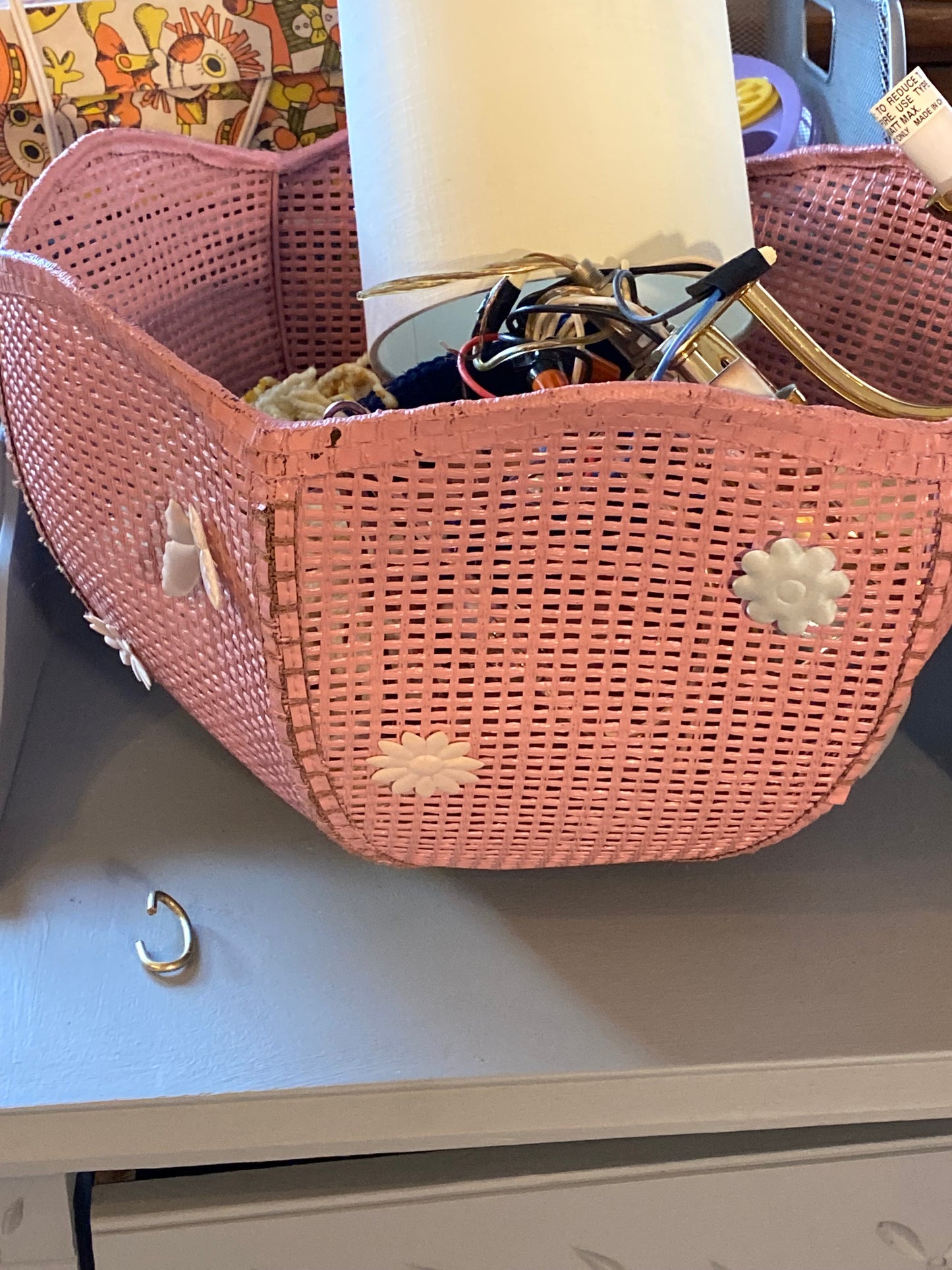 Pink Rattan Swag Light