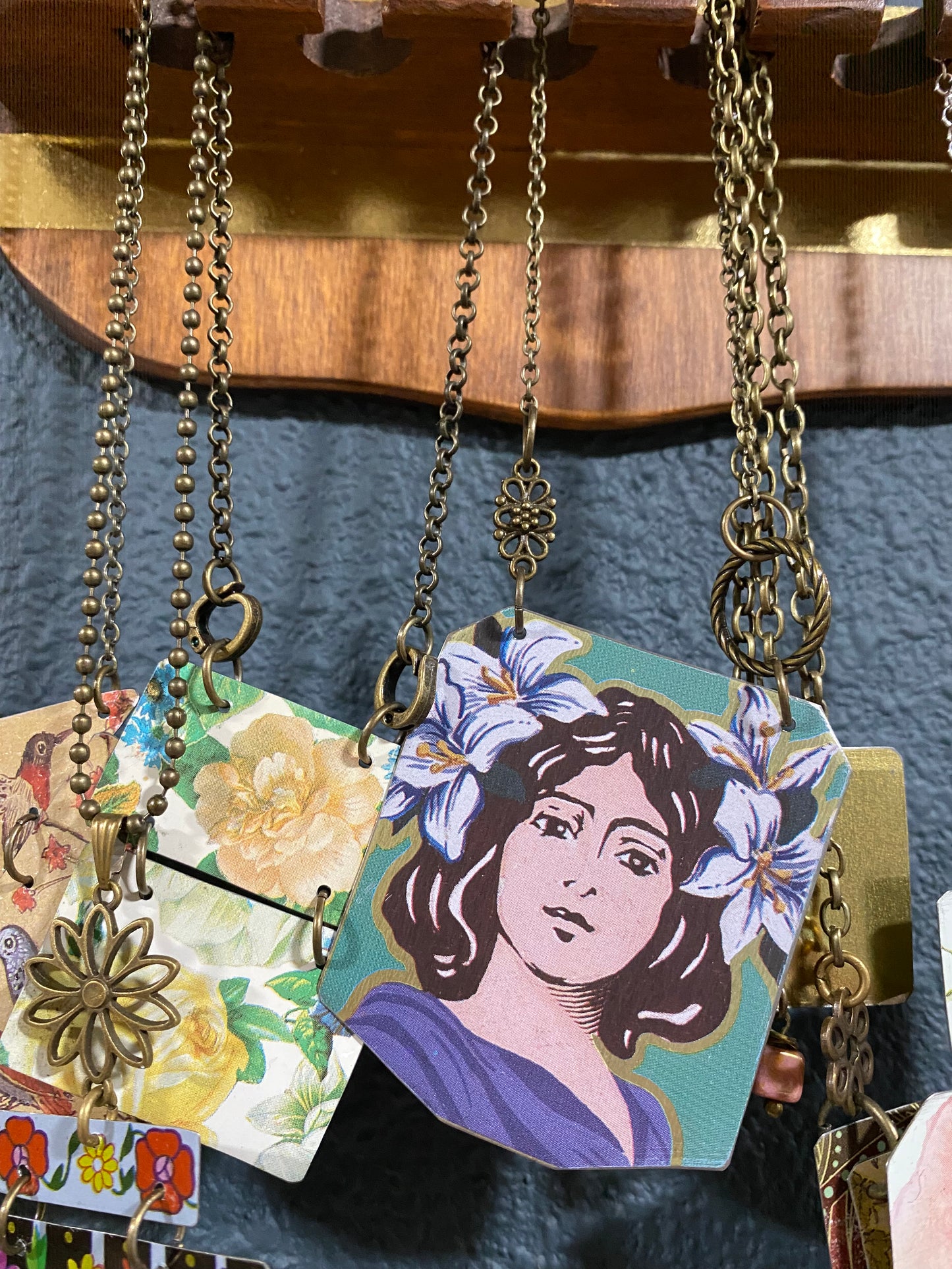 Upcycled tin and wood jewelry