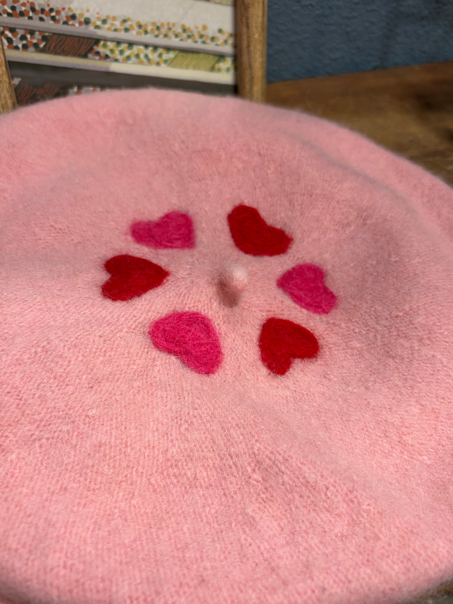 Pink beret with hearts