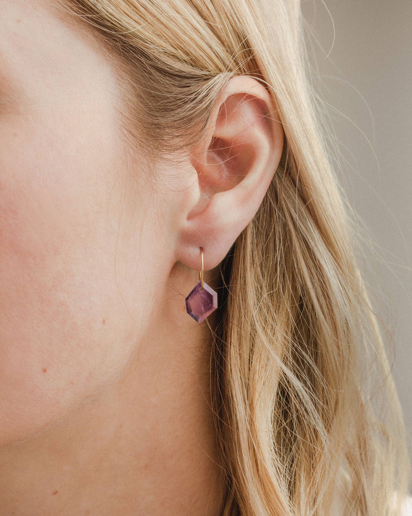 14Kt Sterling Silver Geometry Mini Hoop Earrings- Amethyst