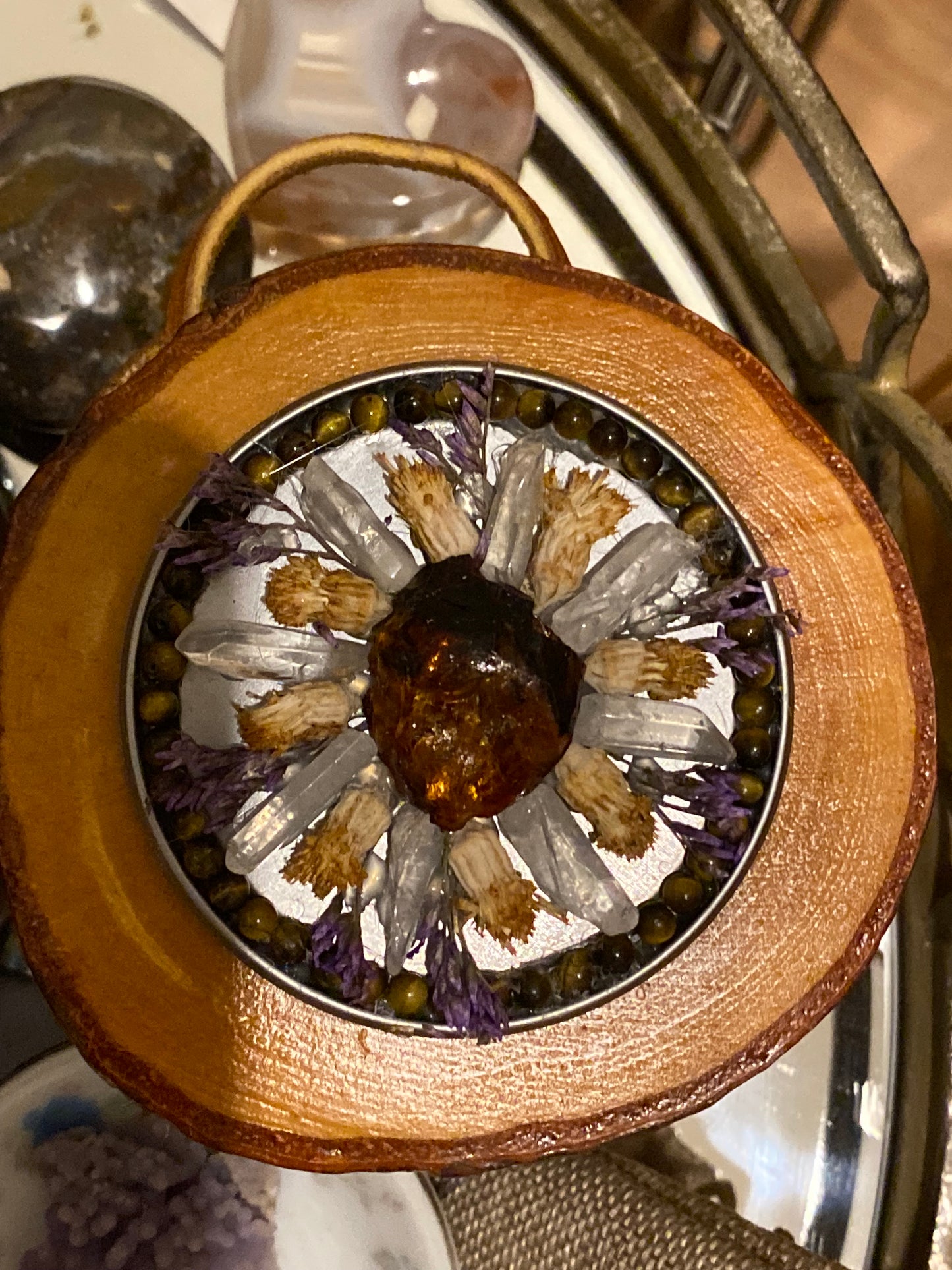 Quartz and amber talisman