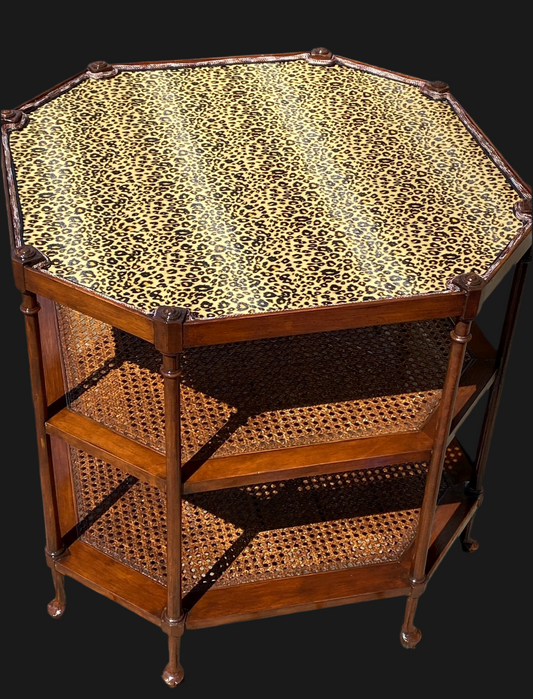 Leopard and hardwood side table