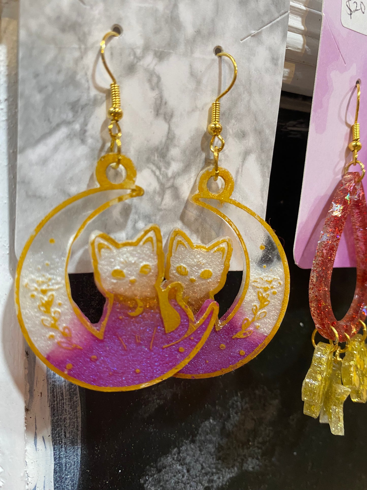 Cat and Moon Resin earrings